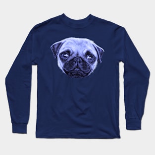 Pug Pop Art Blue Dog Monday Long Sleeve T-Shirt